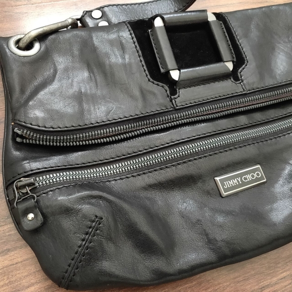 Jimmy Choo Black Leather And Suede Marin Oversized Wristlet Clutch - Picture 4 of 8